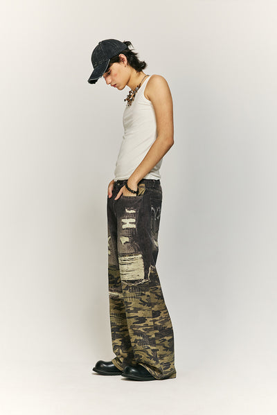 Pantalones Jeans Rectos Holgados con Estampado Digital Barba de Gato - Image 13