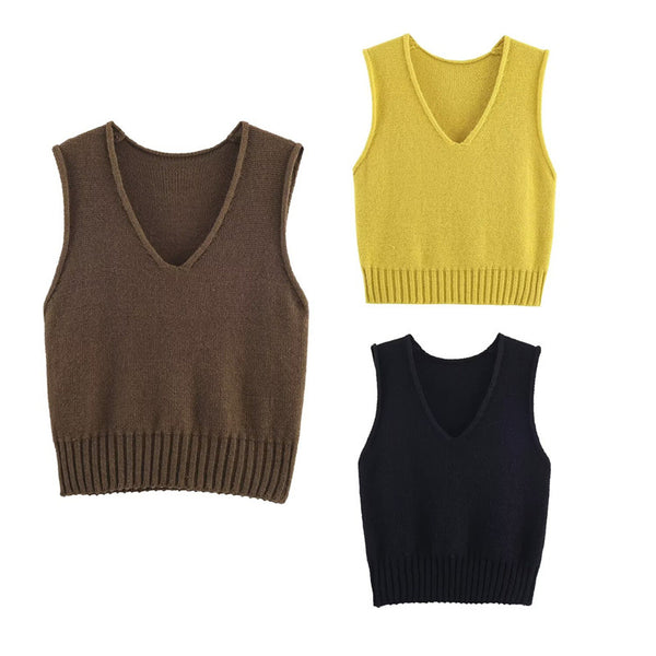 Chaleco Suelto Cuello V Estilo Francés Mujer - Colores Sólidos