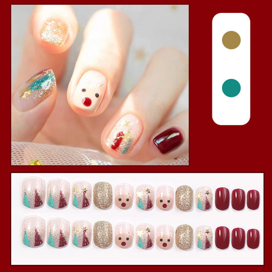 Uñas Postizas Removibles Diseño Fresa Corazón Mariposa Cortas - Image 4