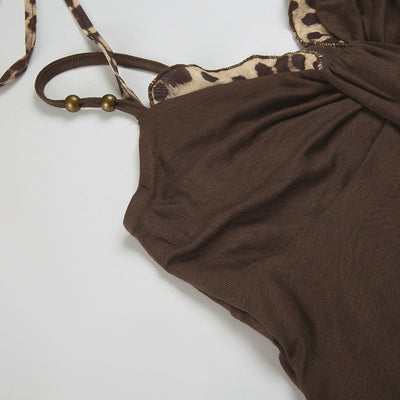 Top Halter Anudado con Detalles de Cuentas y Empalmes Leopardo - Image 17