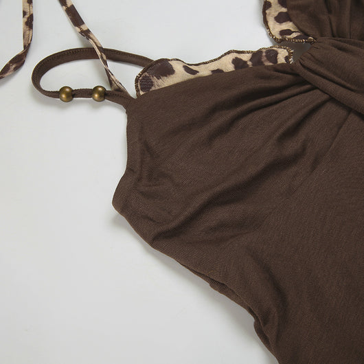 Top Halter Anudado con Detalles de Cuentas y Empalmes Leopardo - Image 17