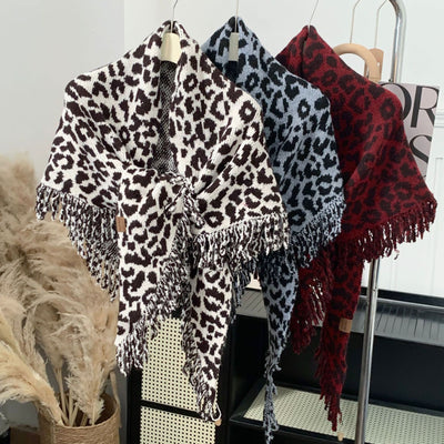 Bufanda Chal Leopardo con Flecos 2 en 1 Cálida y Elegante