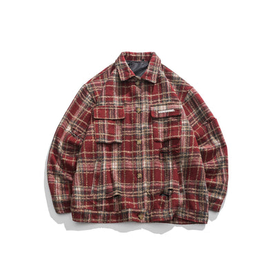 Camisa Chaqueta Cuadros Efecto Desgastado Estilo Urbano - Image 12