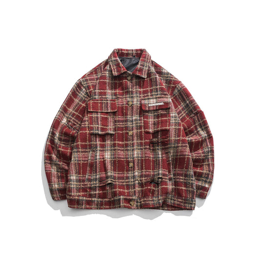 Camisa Chaqueta Cuadros Efecto Desgastado Estilo Urbano - Image 12