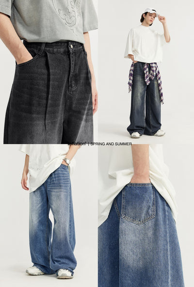Pantalones Vaqueros Rectos Talla Alta para Hombre - Corte Ancho Lavado - Image 27