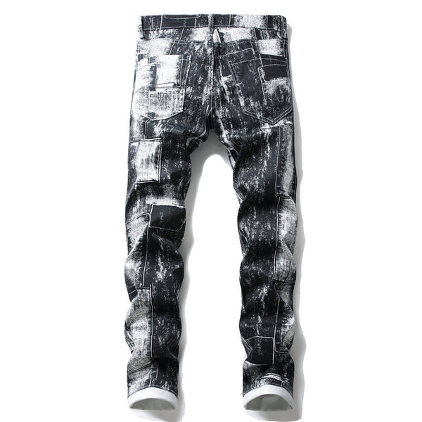 Pantalones Casuales Slim Fit Hombre Estampado Flores Blanco