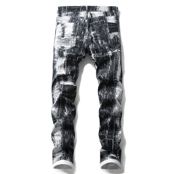 Men's Casual Slim Fit White Floral Print Pants
