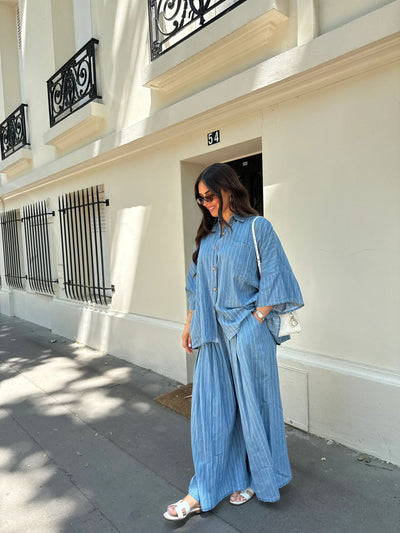 Traje de Pantalón Ancho y Camisa a Rayas - Image 16