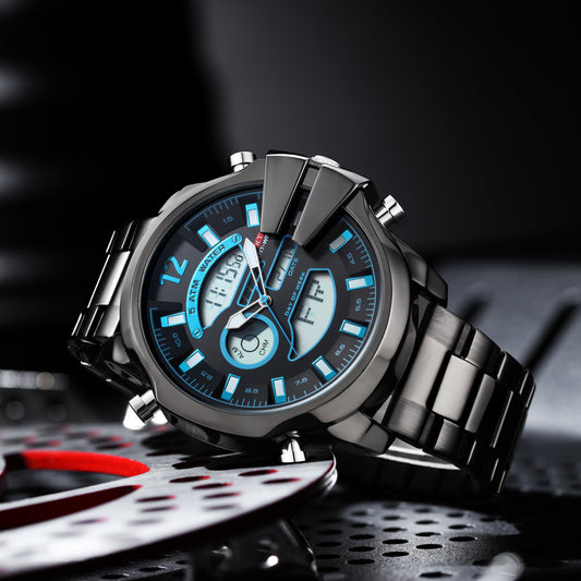 Reloj Deportivo de Acero Inoxidable Dual con Alarma LED Resistente al Agua - Image 2