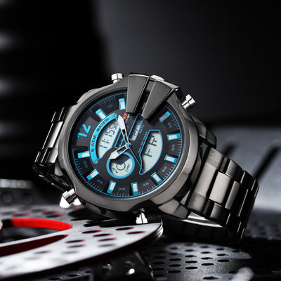 Reloj Deportivo de Acero Inoxidable Dual con Alarma LED Resistente al Agua - Image 2