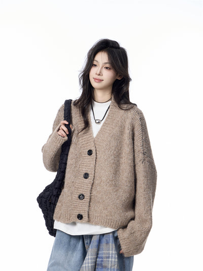 Cardigan de Punto Cuello V Mujer Estilo Relajado Suéter Holgado - Image 25