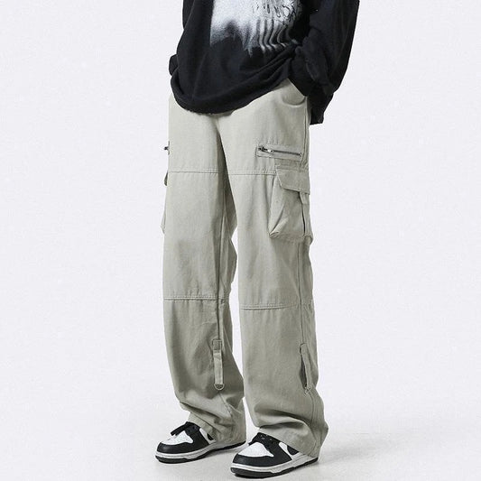 Pantalón Cargo Verde Claro de Bolsillos Múltiples Corte Recto Holgado