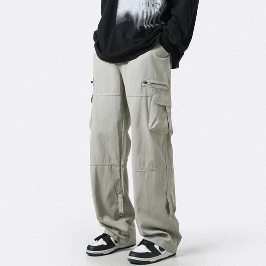 Pantalón Cargo Verde Claro de Bolsillos Múltiples Corte Recto Holgado