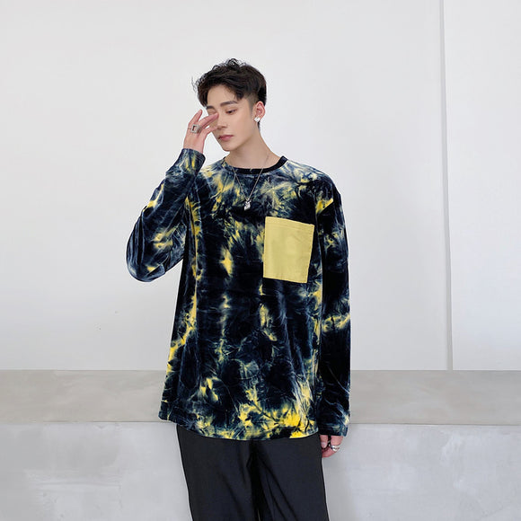 Playera Manga Larga Tie-dye Dorado en Terciopelo para Hombre