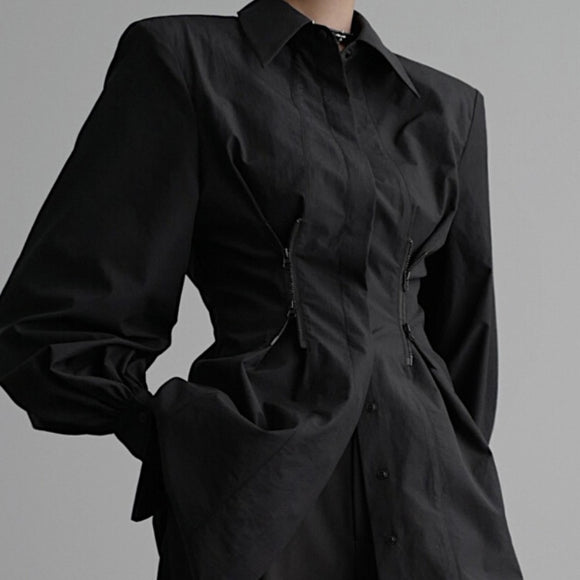 Blusa Reductora Suelta con Cierre y Manga Larga Ajustadora