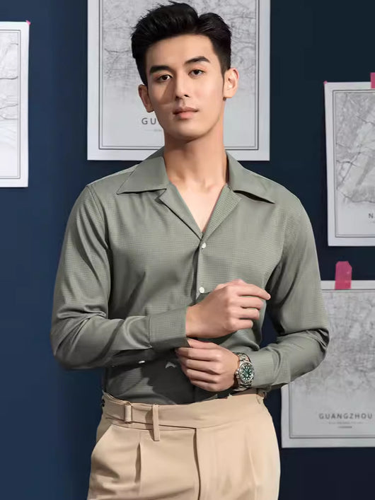 Camisa Casual de Negocios Cuello Cubano Manga Larga para Hombre - Image 13