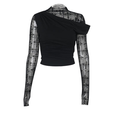 Blusa Ajustada de Encaje con Detalles Calados y Manga Larga - Image 3