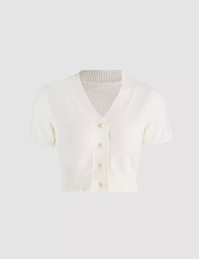 Blusa de Punto Blanco con Cadena de Perlas y Manga Corta - Image 5