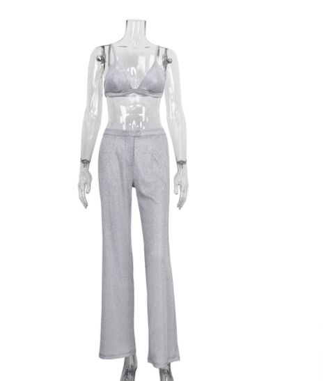Traje de Noche Brillante con Chaqueta Glitter, Pantalón Slim Cintura Alta y Camisola - Image 6
