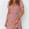 Vestido Rosa Escote V Manga Corta para Mujer