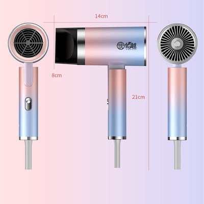 Foldable negative ion hair dryer with a pink to blue gradient finish and silver accents, featuring a single nozzle. - Image 4