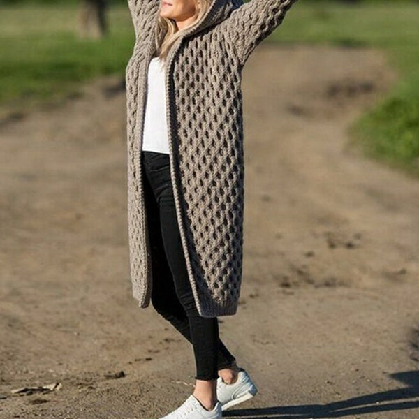 Cardigan Tejido Grueso con Capucha para Invierno Mujer