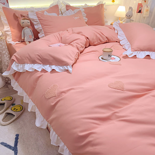 Juego de Cama Infantil 4 Piezas Estilo Princesa con Corazones - Image 5