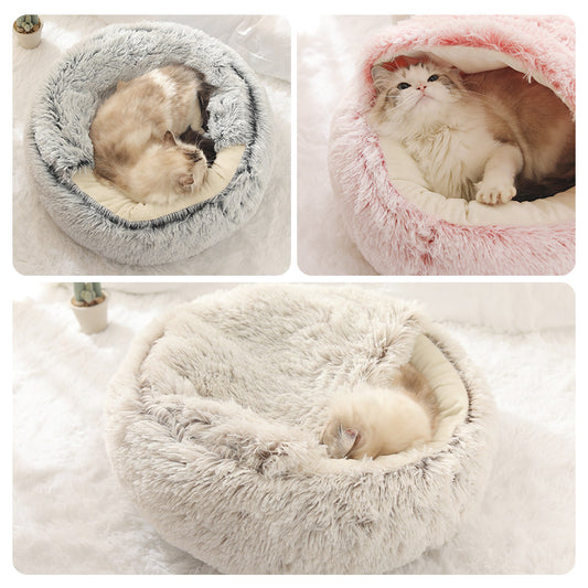 Cama Térmica de Felpa para Gatos - Nido Redondo Envolvente
