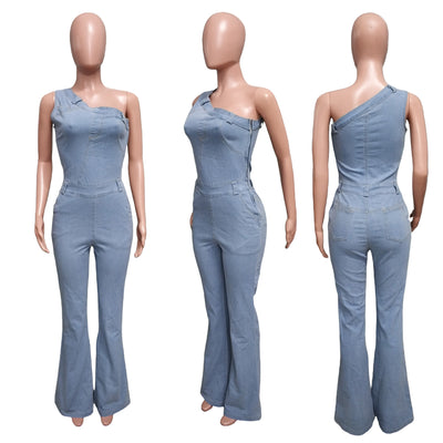 Jumpsuit Denim Ajustado con Hombros Caídos y Cintura Ceñida - Image 26