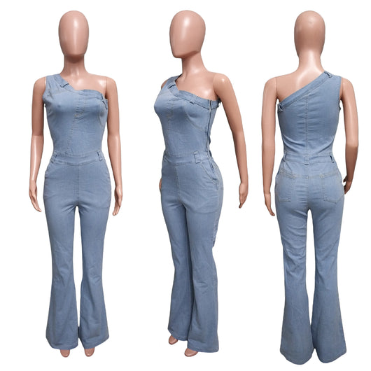 Jumpsuit Denim Ajustado con Hombros Caídos y Cintura Ceñida - Image 26