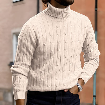 Suéter Hombre Cuello Alto Retro Tejido Floral Trenzado - Image 39