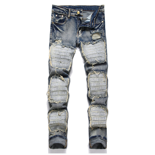 Jeans Slim Fit Azul Retro con Parches para Hombre