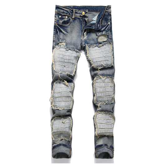 Jeans Slim Fit Azul Retro con Parches para Hombre