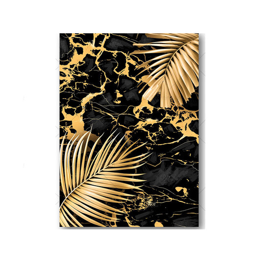 Cuadro Canvas Mármol Negro Dorado con Plantas Tropicales - Image 6