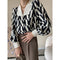 Vintage Shirt with Geometric Print and Overlapping Lapel Collar