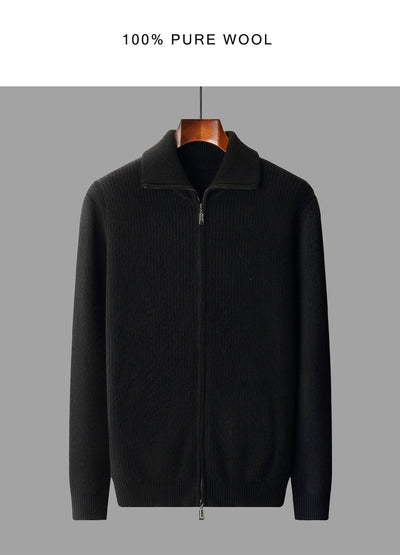 Cardigan de Lana Pura con Cierre para Hombre - Abrigo Solapa Otoño Invierno - Image 16