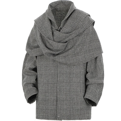 Abrigo de Lana Houndstooth Doble Hombro Hombre Casual Suelto - Image 14