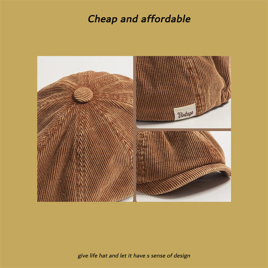 Gorra de Ocho Paneles Pana Hombre Estilo Retro Literario Japonés - Image 4