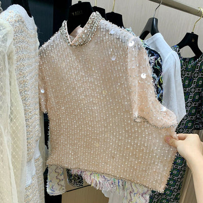 Playera Mujer Verano con Lentejuelas y Diamantes Incrustados