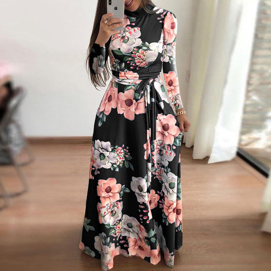 Vestido Amplio Estampado Floral Estilo Europeo Manga Corta para Mujer