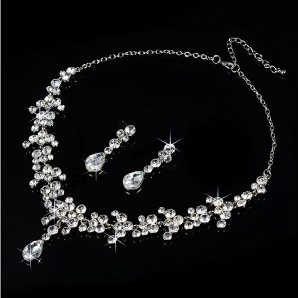 Conjunto de Collar y Aretes de Diamante para Novia - Joyería Nupcial Coreana