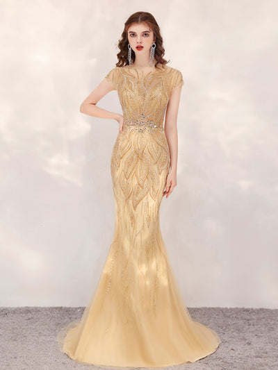 Vestido de Noche Dorado con Cola de Sirena - Elegancia Sofisticada para Anfitrionas - Image 7