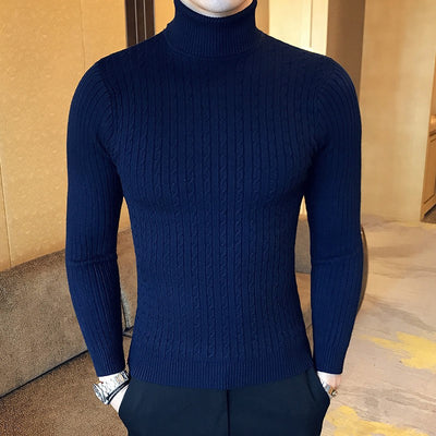 Suéter Tejido Retorcido de Cuello Alto para Hombre - Estilo Moderno y Versátil - Image 4