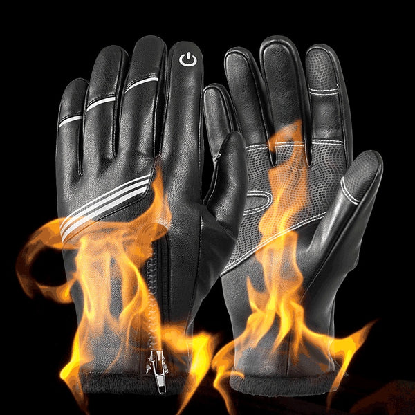 Guantes de Cuero Térmicos Aislados con Forro Polar para Motociclismo Invernal