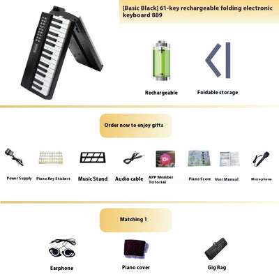Piano Digital Portátil Plegable 61 Teclas con Carga Inteligente - Image 7