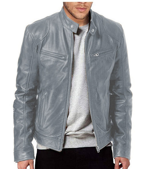 Chaqueta de Cuero para Hombre con Cuello Alto Estilo Punk - Image 29