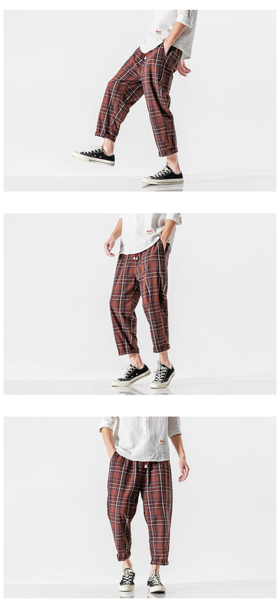 Pantalones Casuales a Cuadros Estilo Asiático con Detalles Desgastados - Image 9
