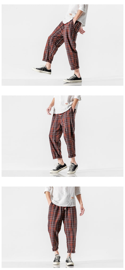 Pantalones Casuales a Cuadros Estilo Asiático con Detalles Desgastados - Image 9