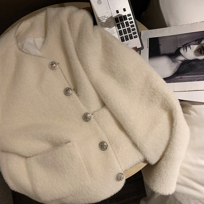 Abrigo Corto de Terciopelo Mink Blanco para Mujer - Otoño e Invierno - Image 15