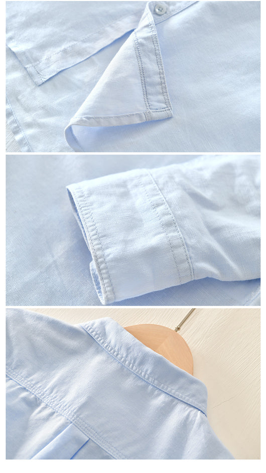 Camisa Casual de Algodón y Lino para Hombre - Manga Larga Clásica - Image 8